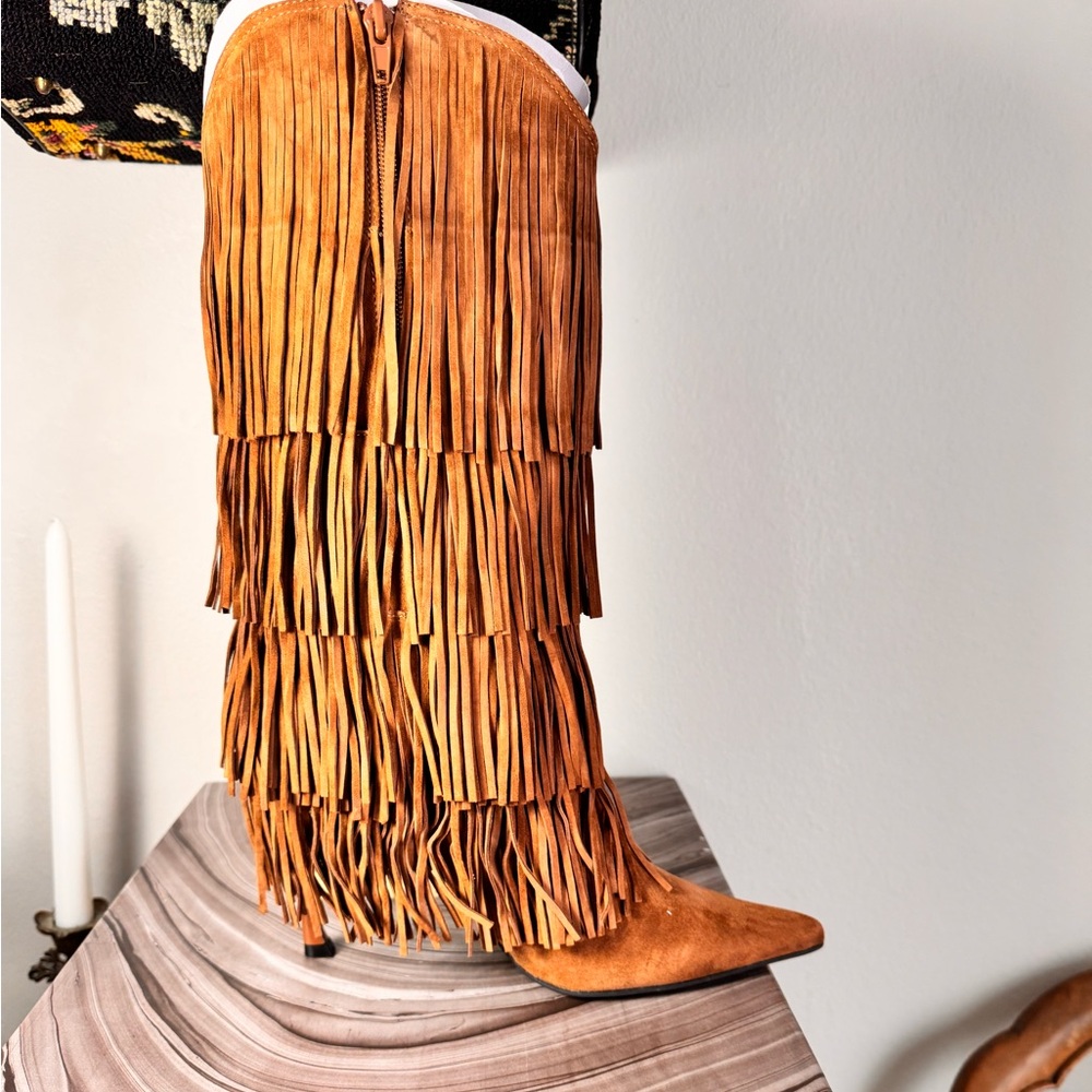 Free People Tan Fringe Heeled Boots - Picture 6 of 10